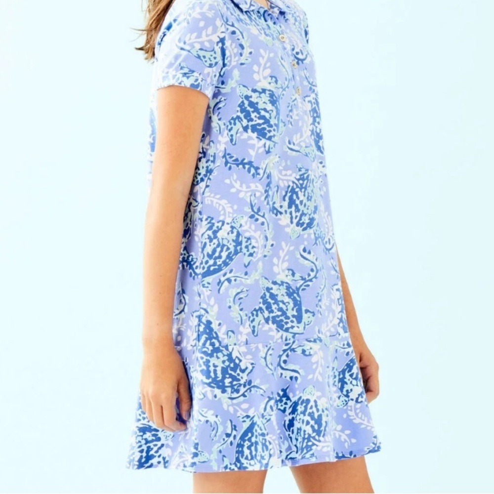 Lilly Pulitzer GIRLS MINI SADIE POLO DRESS Blue Peri Turtley Awesome XL - Picture 11 of 11